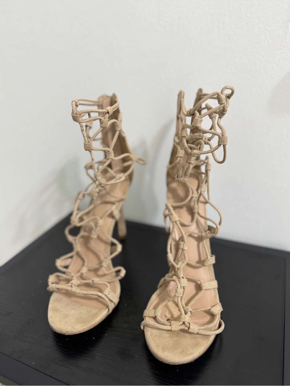 Womens Nude Lace-Up Strappy High Heel Sandals | Size 8.5